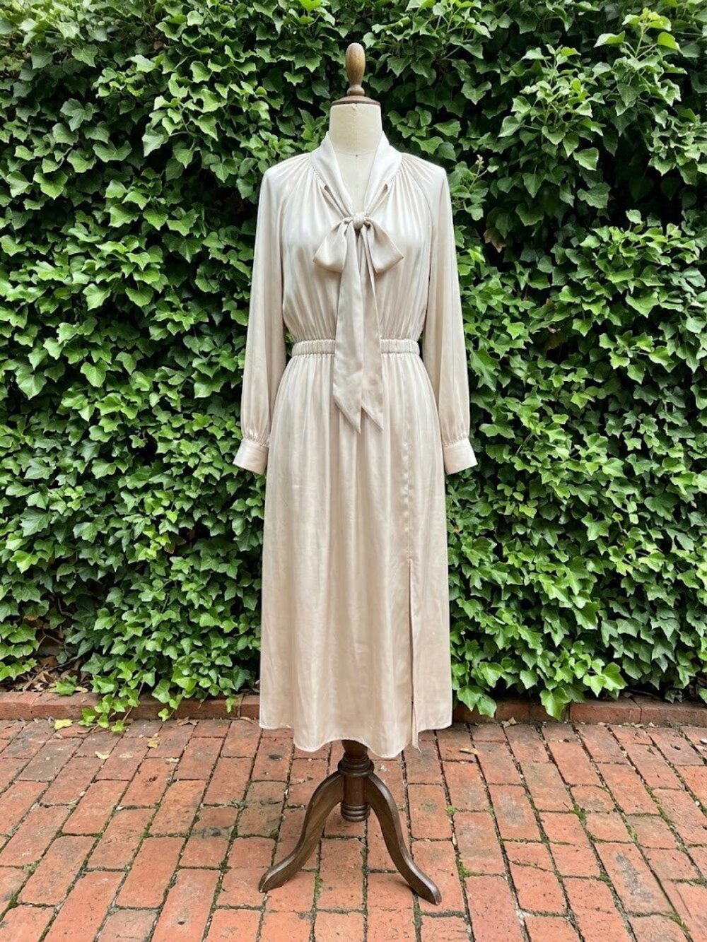 NWT J.Crew Featherweight Satin Tie-Neck Midi in Antique White Side Slit Dress M - Picture 5 of 7